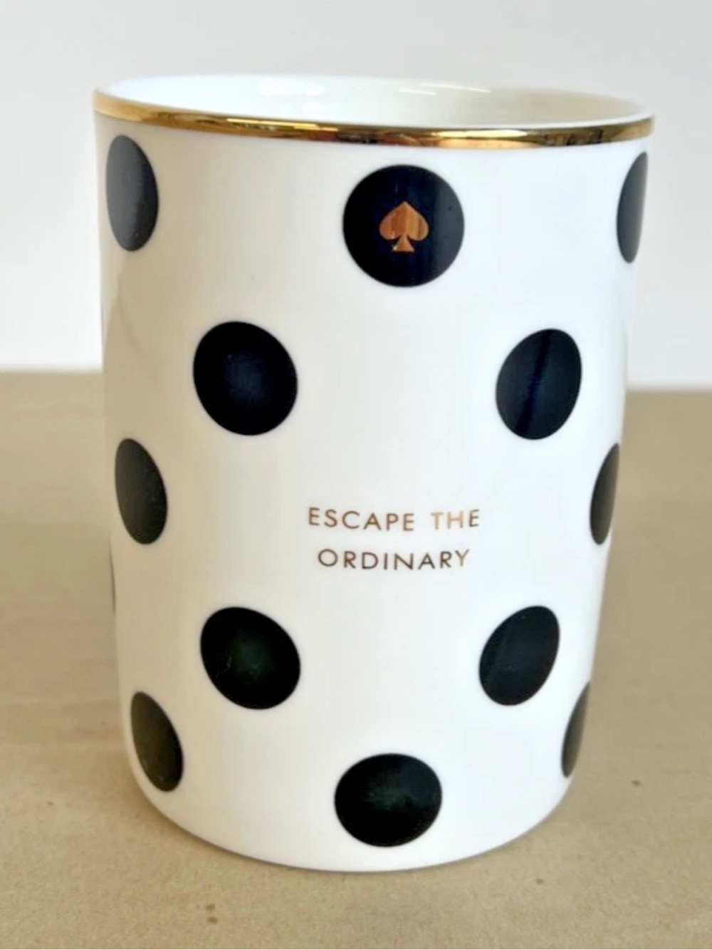 kate spade White and Black Polka Dot Ceramic Tumbler with Gold Trim